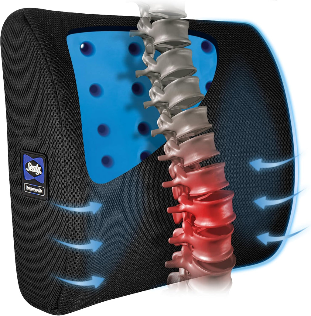 Sealy Lumbar Support Pillow with Cooling Gel – Ergonomic Office Chair Cushion for Back Support – Memory Foam Back Pillow for Car, Office…