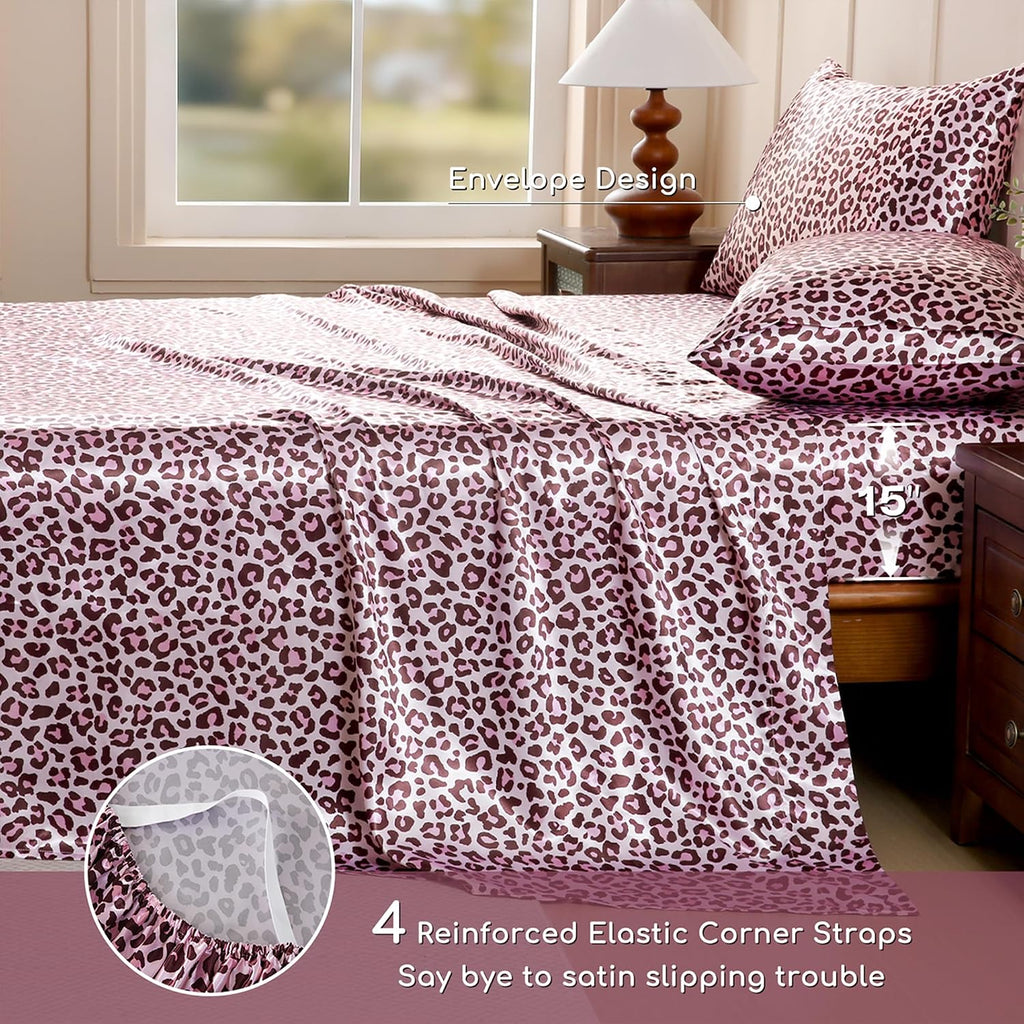 MR&HM Satin Bed Sheets, California King Size Sheets Set, 4 Pcs Silky Bedding Set with 15 Inches Deep Pocket for Mattress (California K…