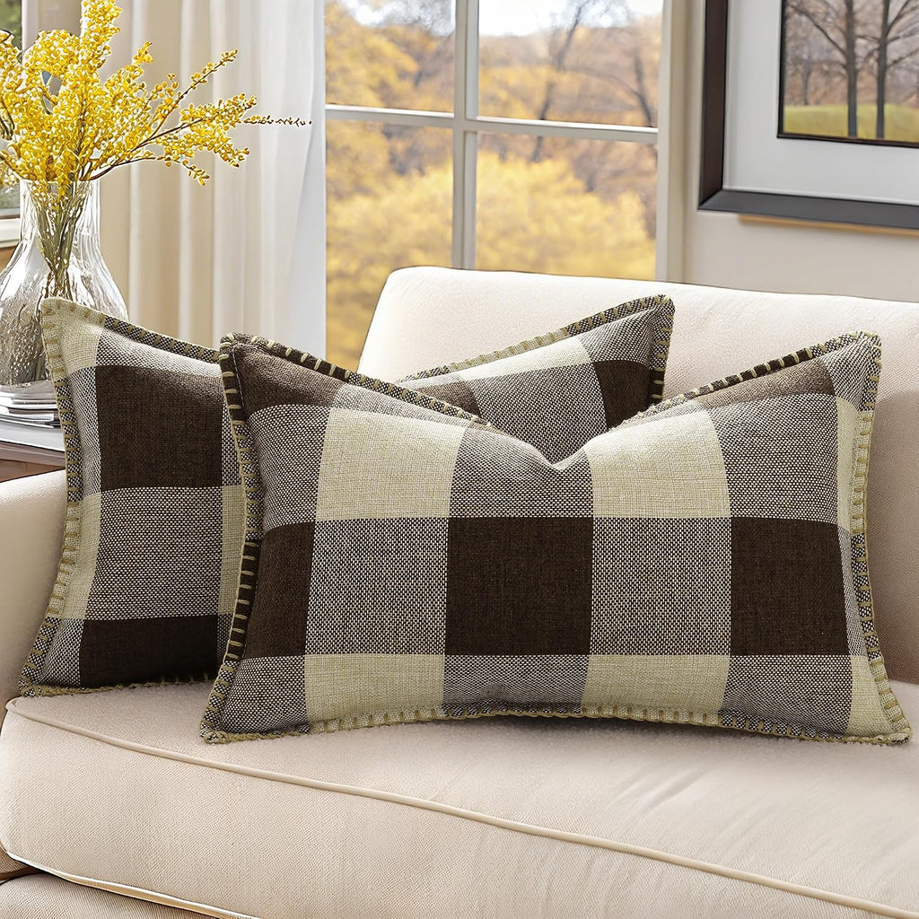 decorUhome Summer Buffalo Plaid Check Throw Pillow Covers 12x20 Set of 2 Outdoor Lumbar Linen Decorative Farmhouse Gingham Pillow Covers wi…