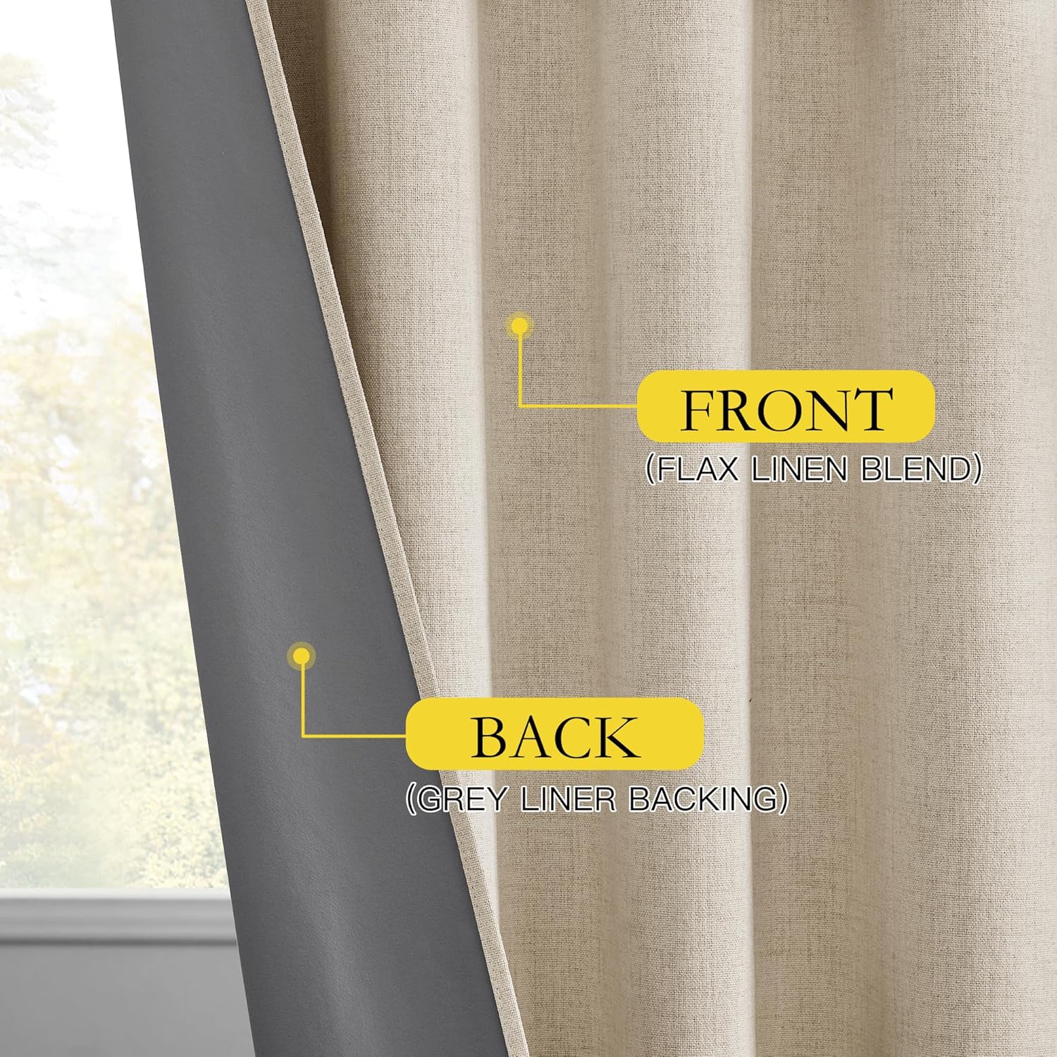 NICETOWN Cream Linen Complete Blackout Curtains 48 inches for Kids Room, 2 Panels, Thermal Insulated & Noise Reducing Window Draperies…