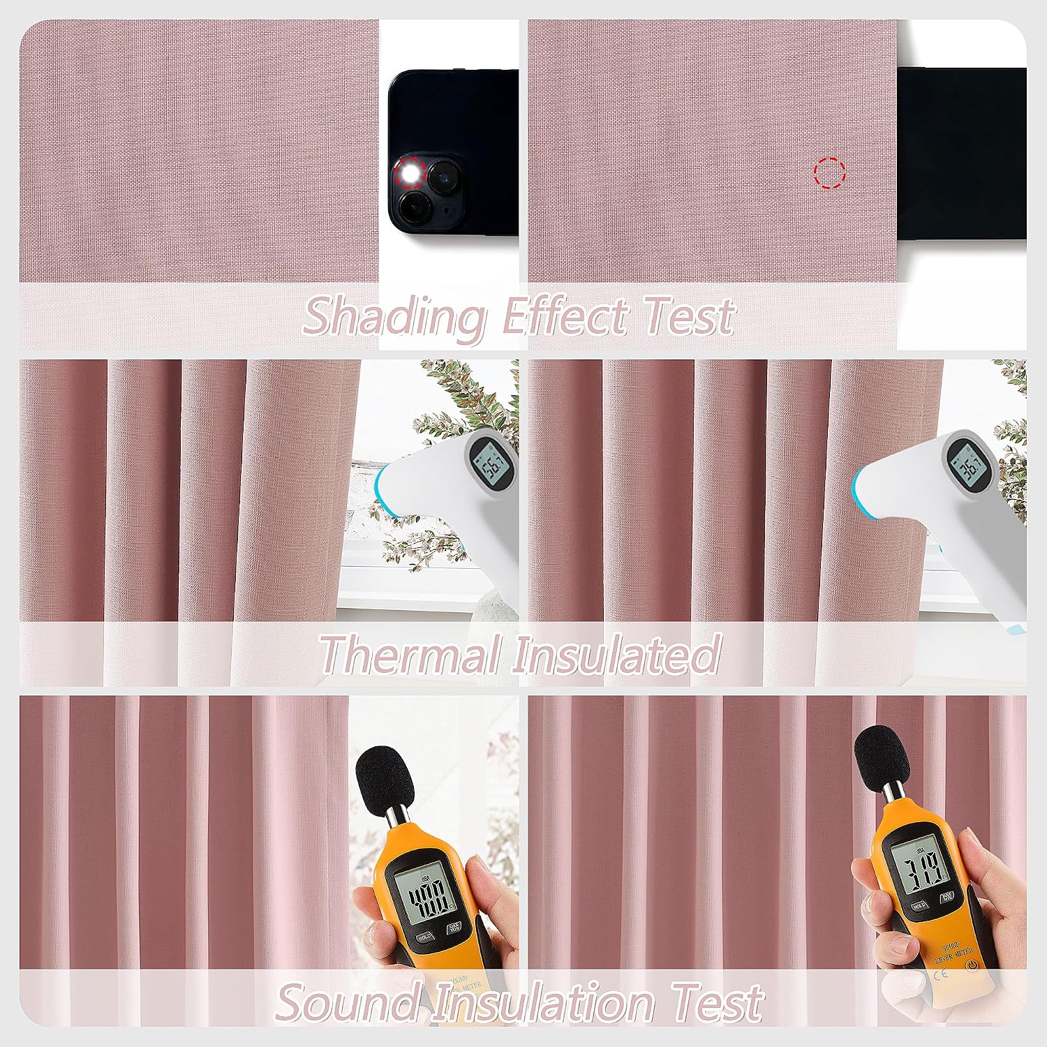 Guken Pink 100% Blackout Linen Curtains 120 Inch 2 Panels Set for Girl's Bedroom, Living Room, Nursery, Back Tab/Rod Pocket Thermal Insulat…