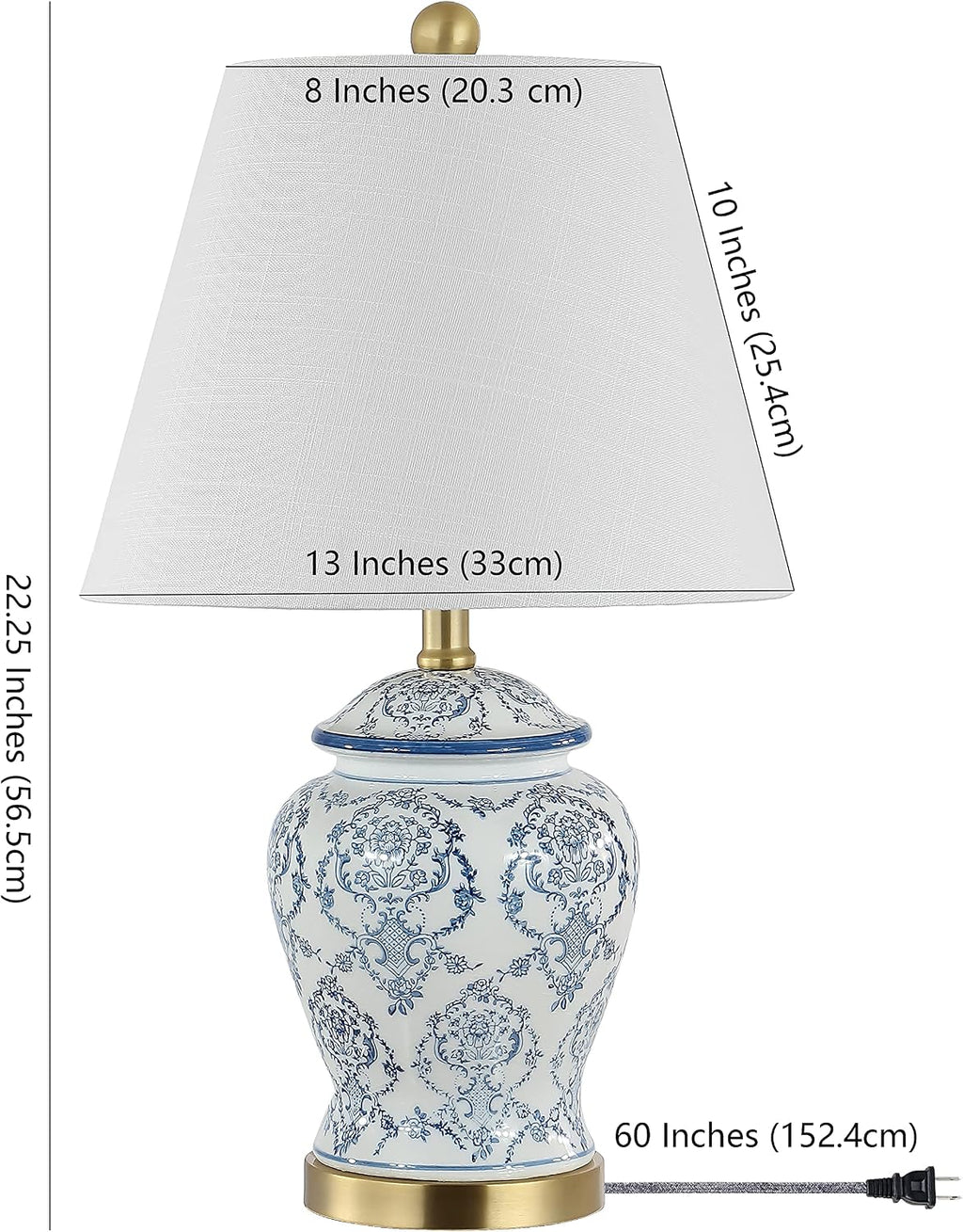 JONATHAN Y 22.25" Blue/White Chinoiserie Ceramic Urn Table Lamp, Traditional Classic Nightstand Lamp for Living Room Bedroom, White Linen…