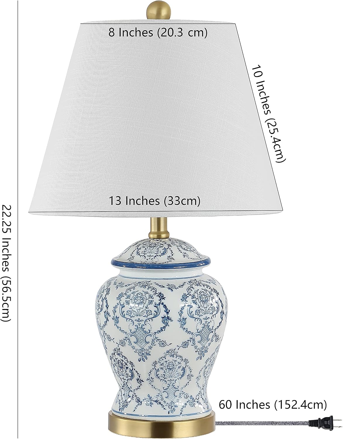 JONATHAN Y 22.25" Blue/White Chinoiserie Ceramic Urn Table Lamp, Traditional Classic Nightstand Lamp for Living Room Bedroom, White Linen…