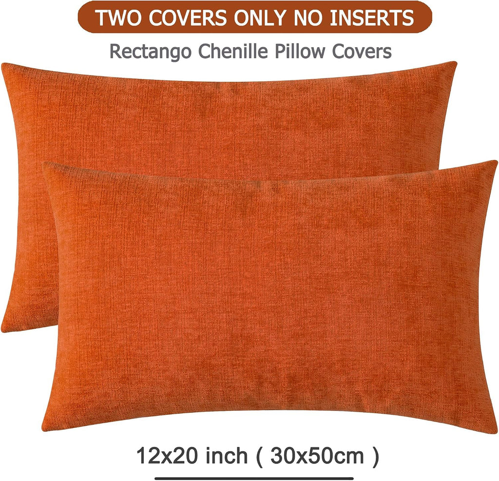 Gawamay Lumbar Pillow Decorative Rectangle Throw Pillow Covers 12"x20" Inch Set of 2, Super Soft Chenille Pillowcase for Living Room Bedroo…