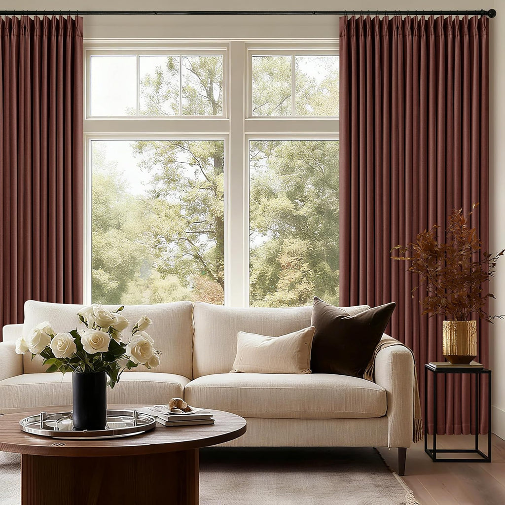 Twodrapes Brick Brown Pinch Pleated Blackout Linen Curtains 120 Inches Long for Living Room Bedroom 2 Panels Room Darkening Thermal Insulat…