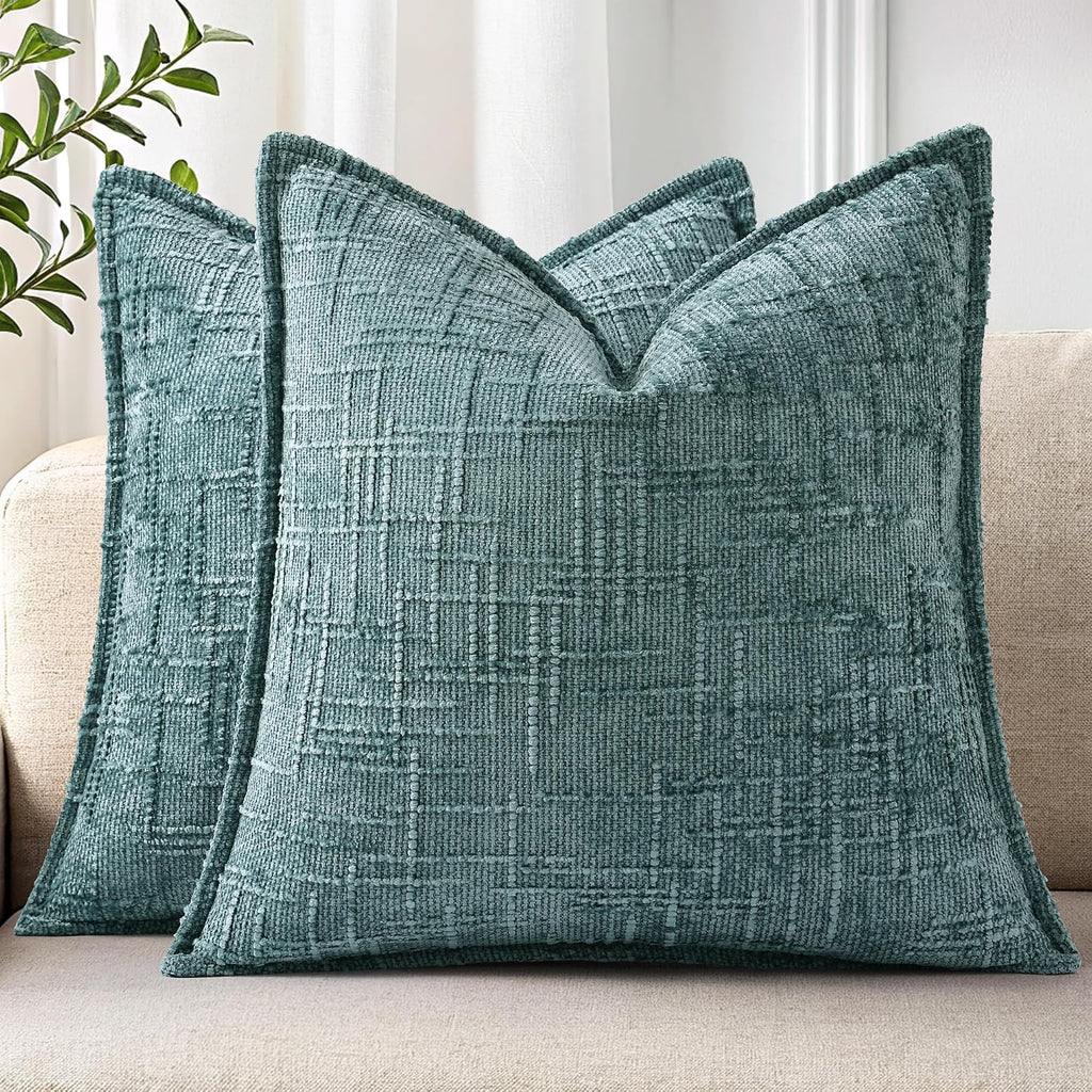 decorUhome Chenille Throw Pillow Covers 24x24 Set of 2, Soft Textured Slubby Modern Decorative Pillow Covers with Elegant Design for Couch,…