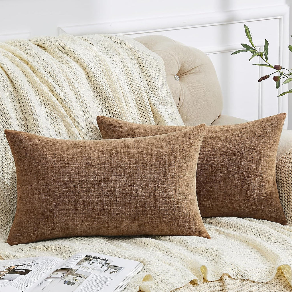 Gawamay Lumbar Decorative Throw Pillow Covers 12"x20" Inch Set of 2, Super Soft Chenille Rectangle Pillowcase for Living Room Bedroom Sofa…