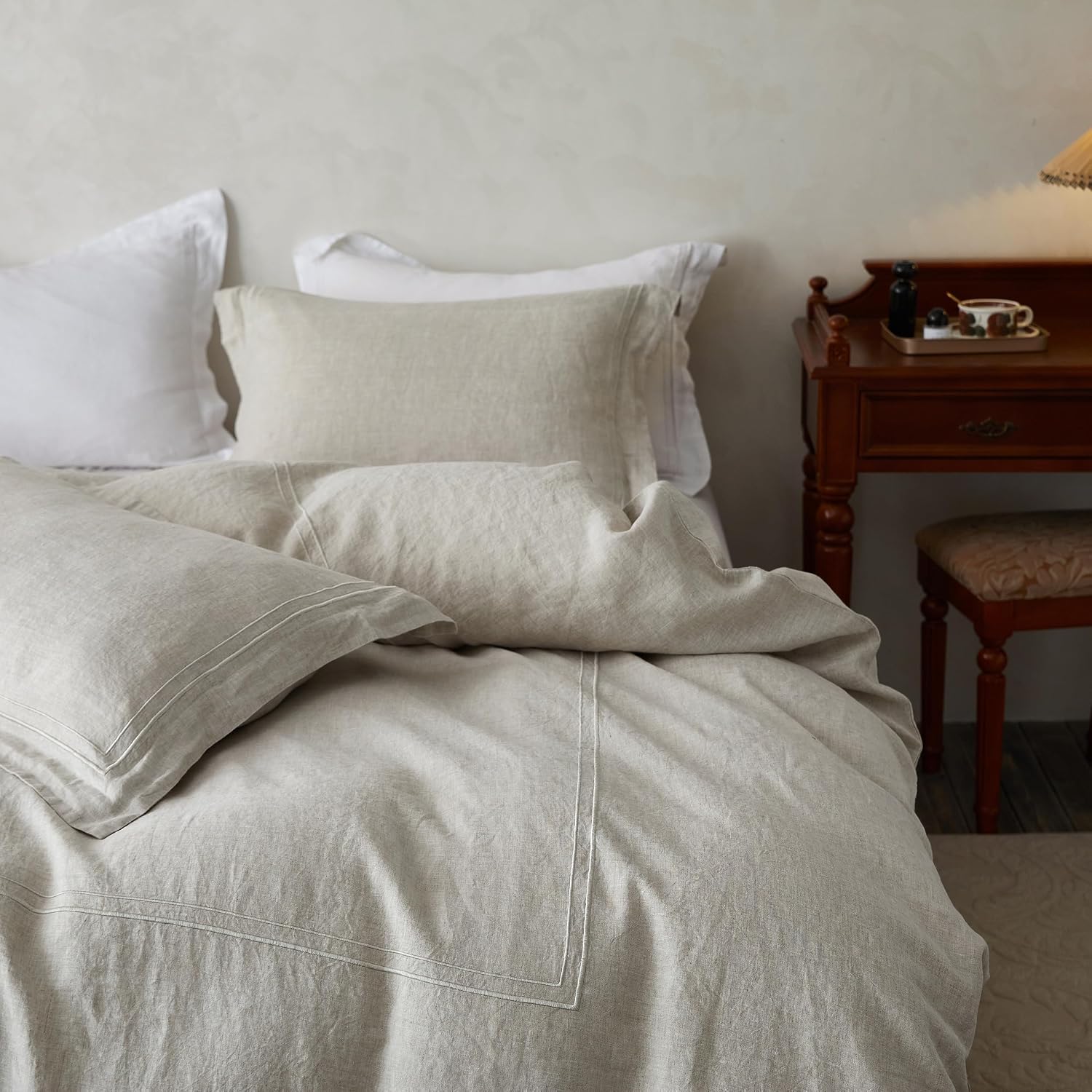 Simple&Opulence 100% Washed Linen Duvet Cover Set 68"x86" - 2 Pieces Soft Farmhouse Comforter Set Double Embroidered with Button Closure…