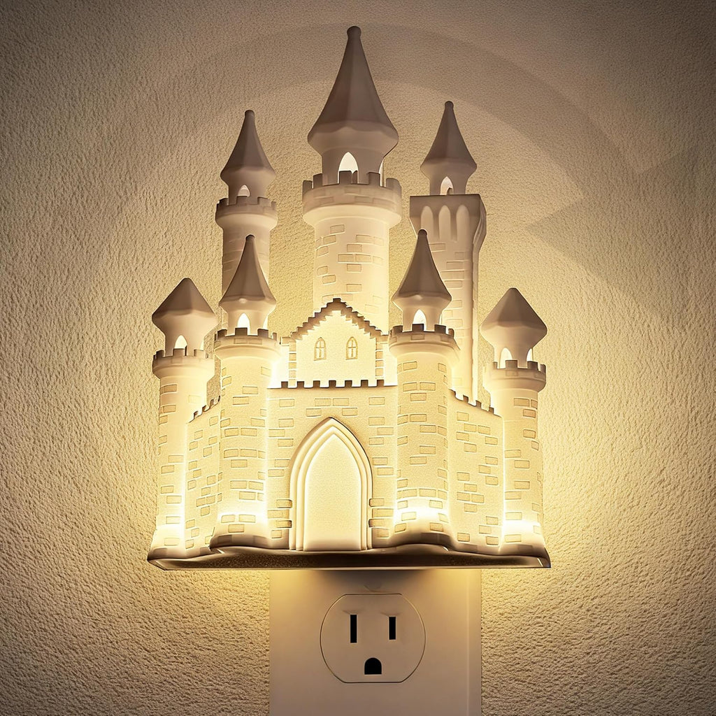 JandCase Night Lights Plug into Wall,3D Printed Castle Night Light,3000K Plug in Nightlight with Dusk to Dawn Sensor,0-100LM Adjustable…