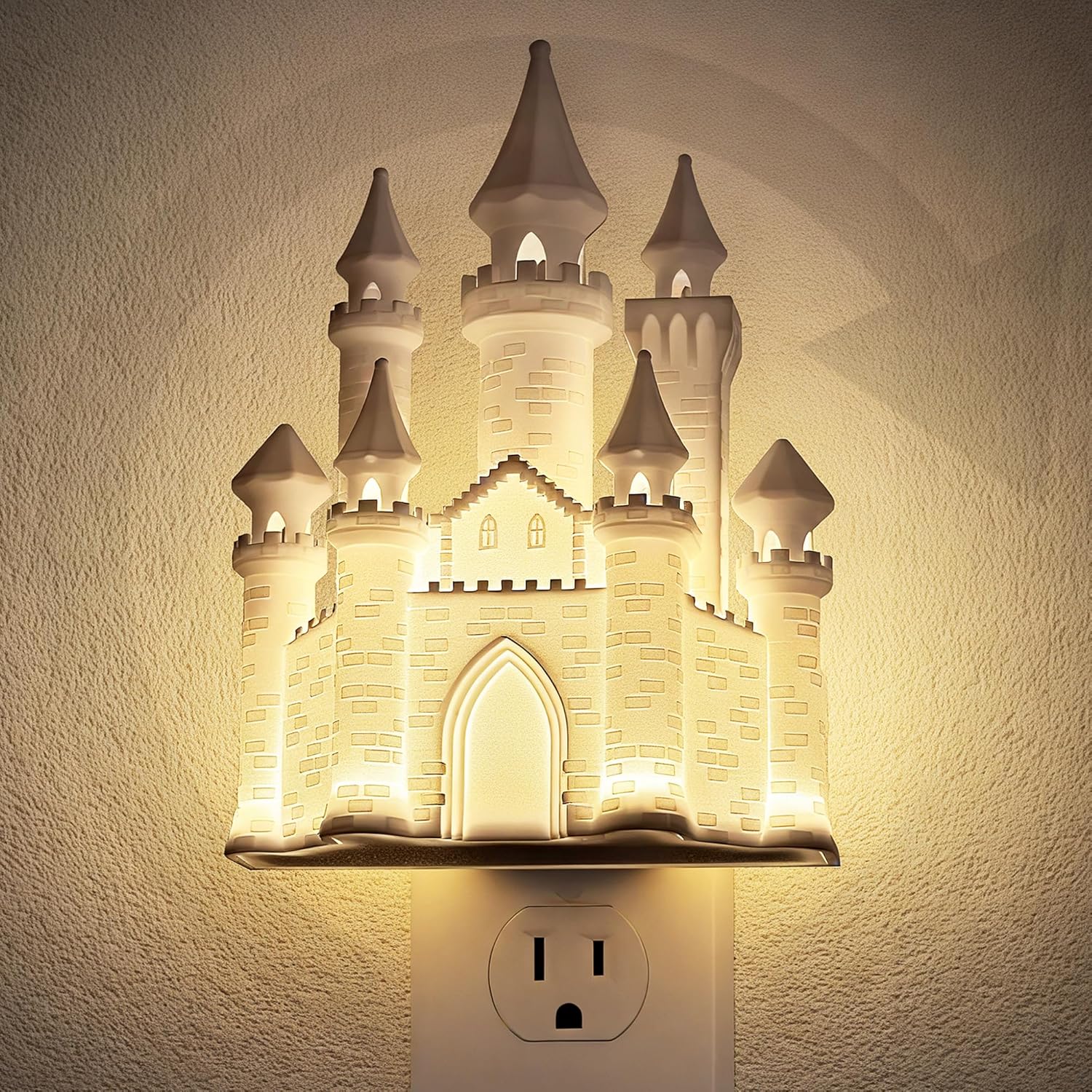 JandCase Night Lights Plug into Wall,3D Printed Castle Night Light,3000K Plug in Nightlight with Dusk to Dawn Sensor,0-100LM Adjustable…