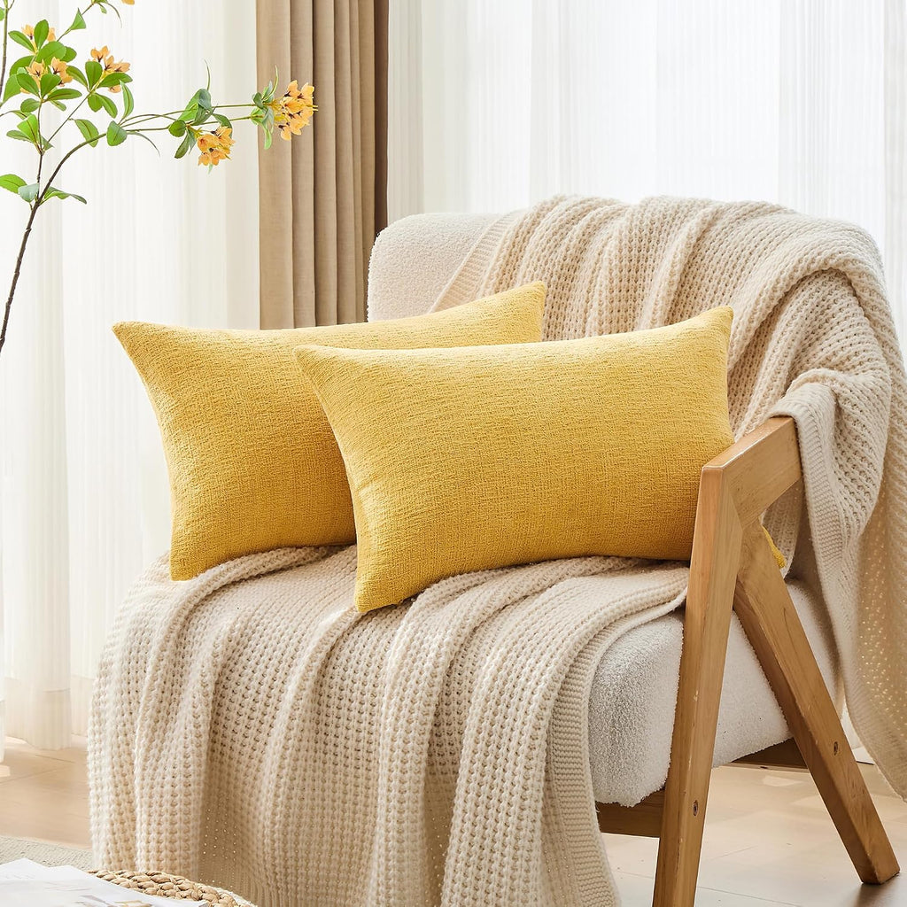 Gawamay Set of 2 Decorative Lumbar Soft Chenille Throw Pillow Covers 12x20 Inch (30x50 CM), Boho Farmhouse Cushion Cases, Couch Pillow Cove…