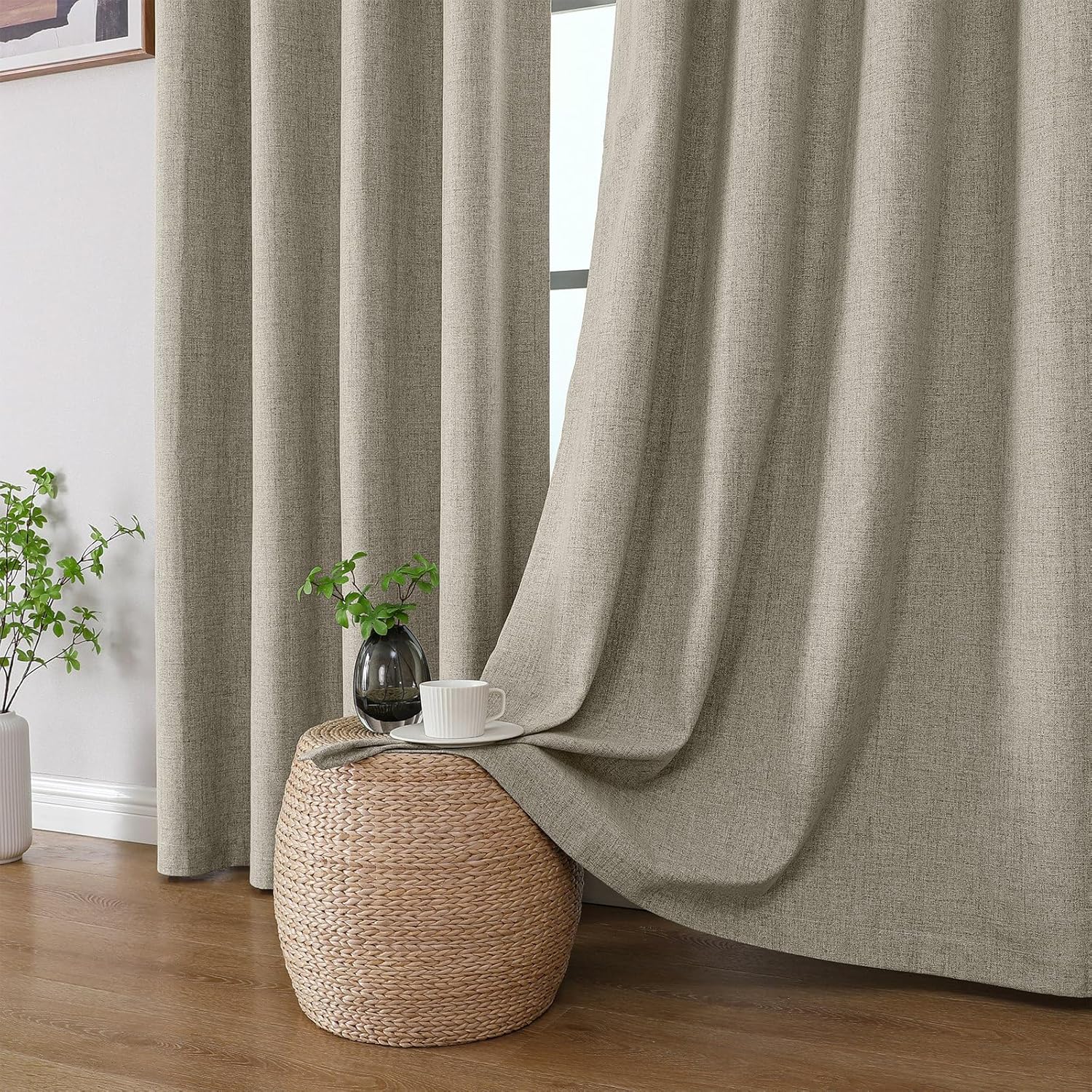 Cucraf 100% Blackout Curtains 54 inches Length 2 Panels Set, Room Darkening Linen Textured Curtain Grommet for Bedroom Living Room, Light B…