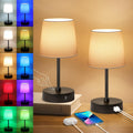 Ascher Small Bedside Table lamp Set of 2, RGB Color Changing Lamps, 3 Color Temperatures Nightstand Lamps with USB C and A Ports, Touch…