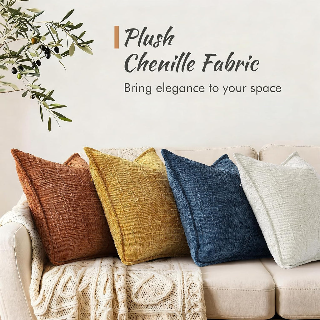 decorUhome Chenille Fall Throw Pillow Covers 20x20 Set of 2, Soft Textured Slubby Modern Decorative Pillow Covers with Elegant Design for C…