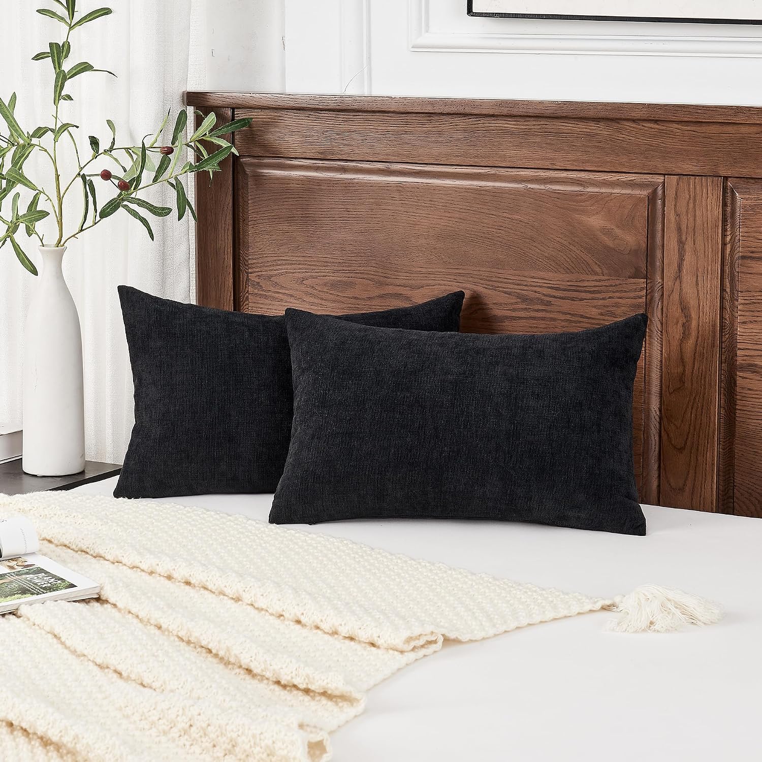Gawamay Lumbar Pillow Cover Decorative Rectangle Throw Pillow Covers 12"x20" Inch Set of 2, Super Soft Chenille Pillowcase for Living Room…
