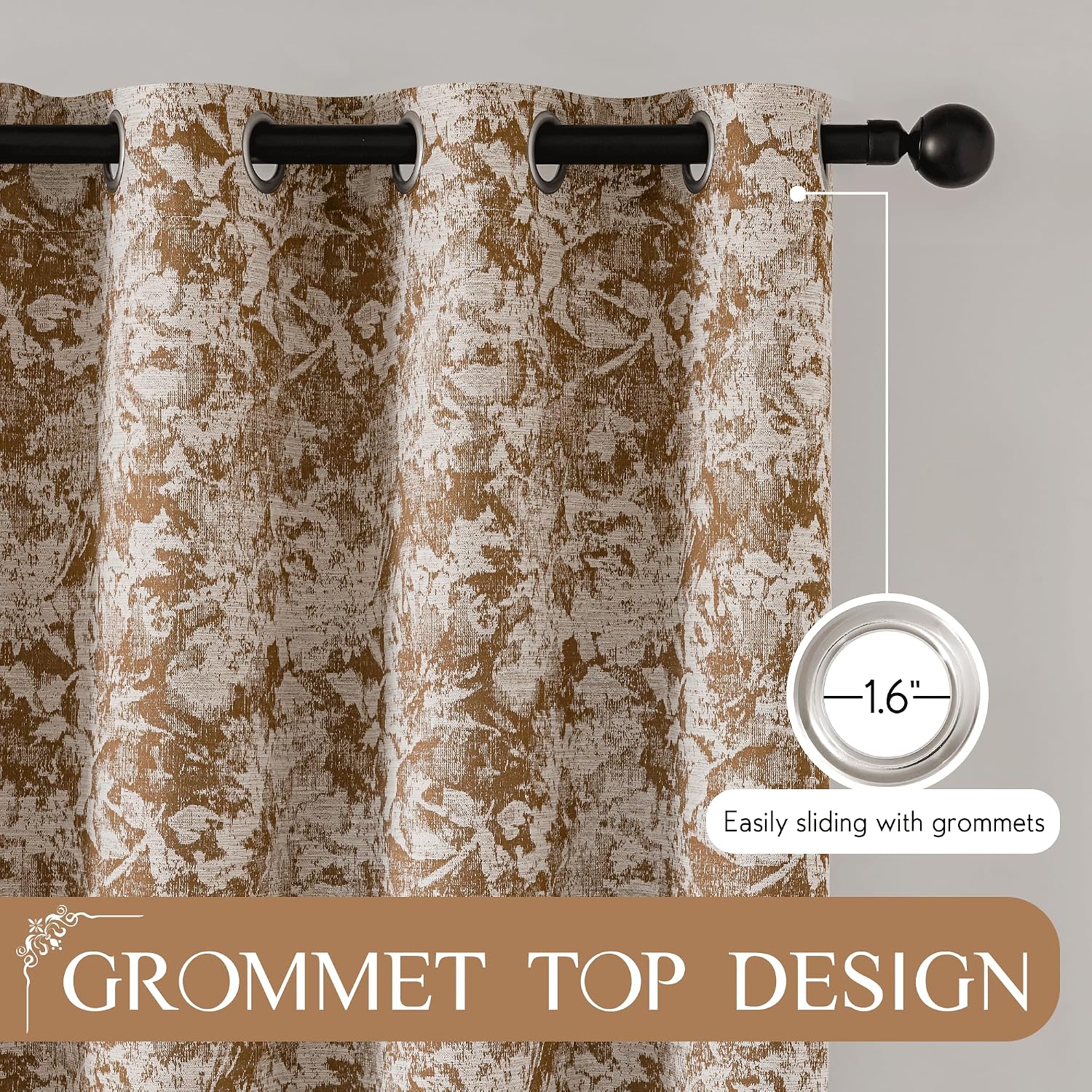 Beauoop Brown Floral Jacquard Blackout Curtains 96 Inches Long 2 Panels for Bedroom Living Room Chenille Flower Room Darkening Thermal…