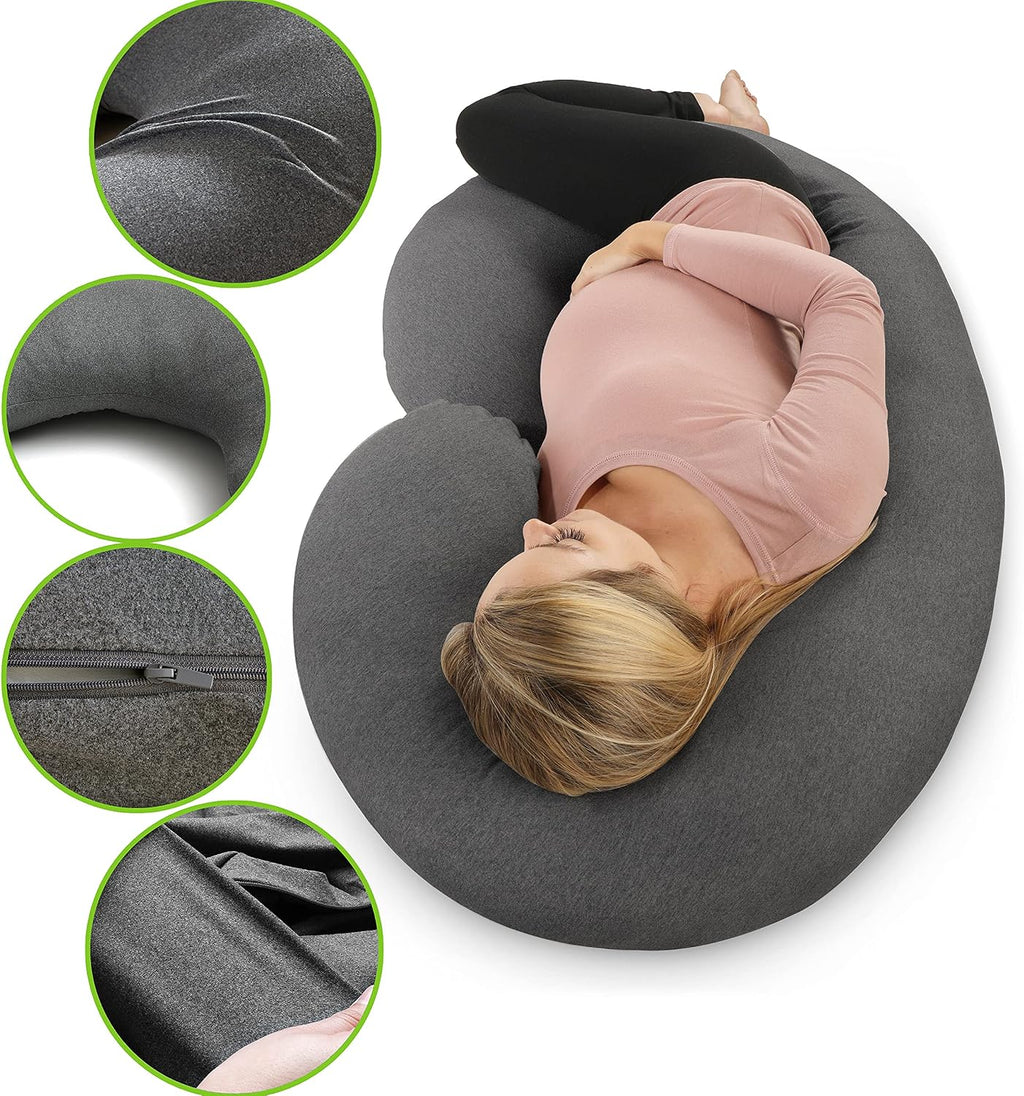 COSMOPLUS C Shaped Full Body Pillow Case Cover for Maternity, Stretchy Cool Breathable Jersey Fabric, Provides Sleep and Pregnancy…