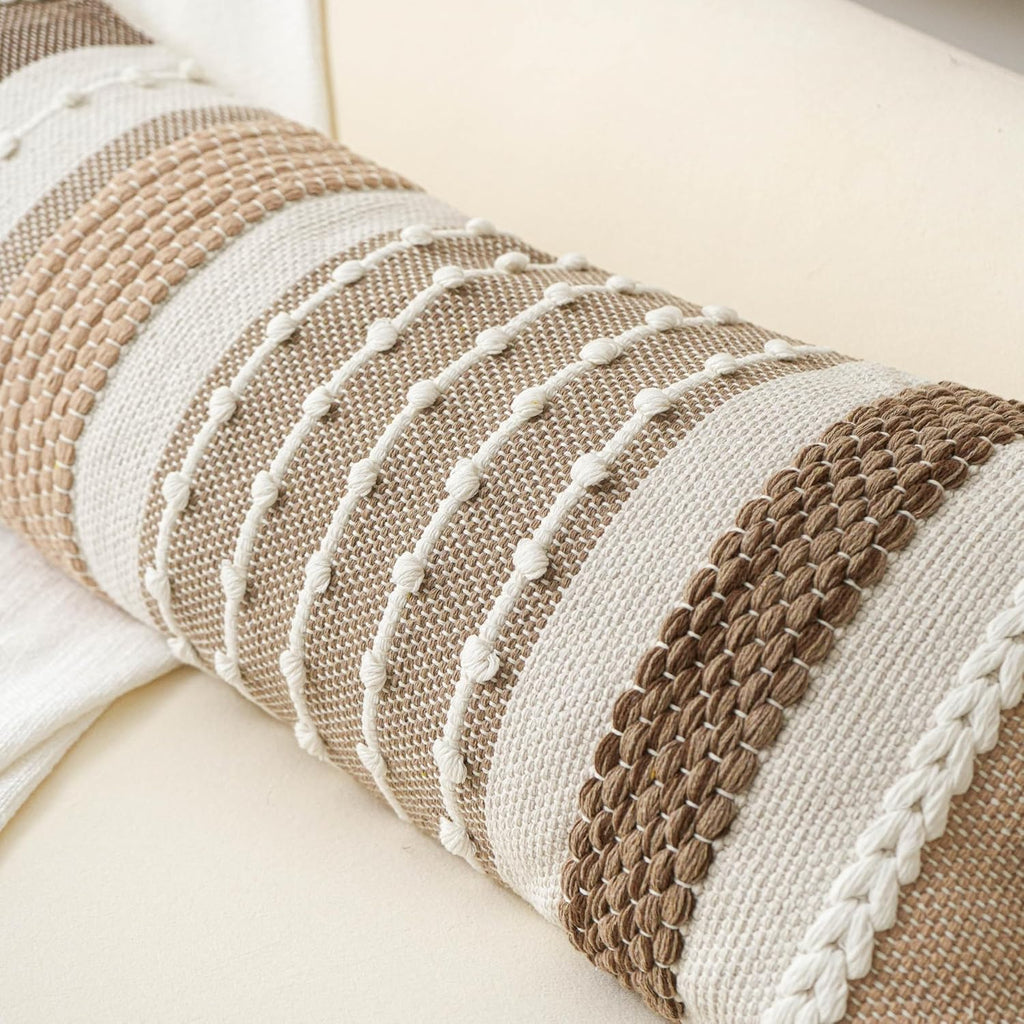 BlissBlush Brown Decorative Lumbar Pillow Cover 14x36 Boho Long Body Pillow for Bed Farmhouse Lumbar Throw Pillow for Couch Modern Accent…