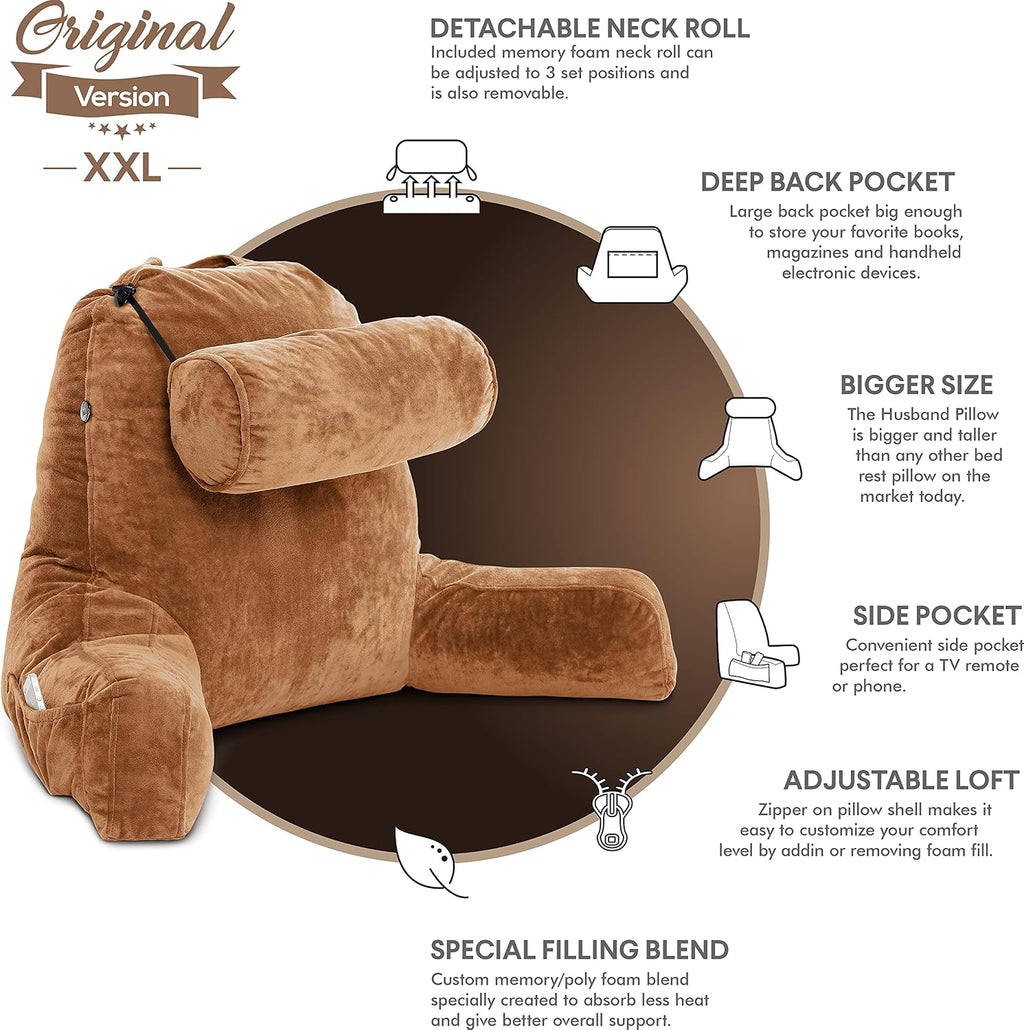 Husband Pillow XXL The Original for Adults - 30" Tall Backrest for Sitting Up in Bed - Firm Support Reading & Bed Rest Pillows for…