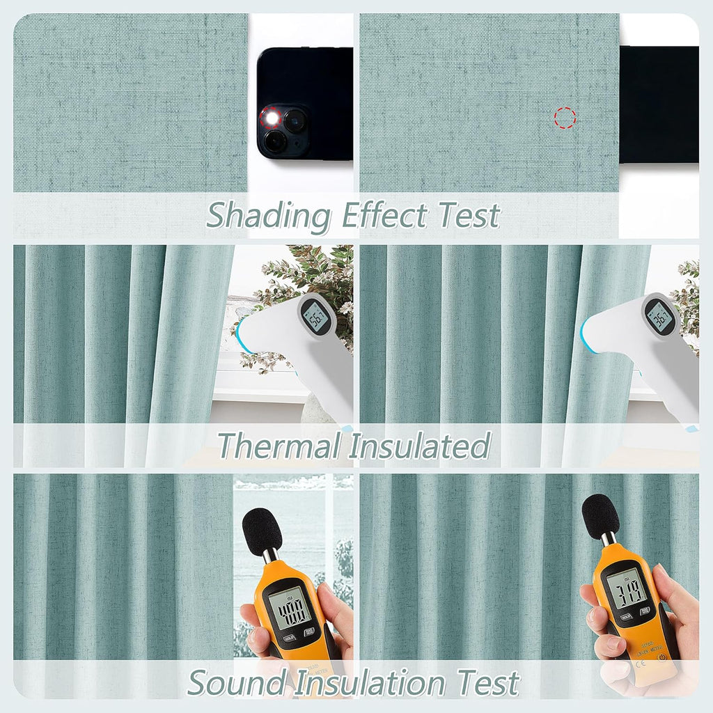 Guken Light Blue 100% Blackout Linen Curtains 100 Inch Length 2 Panels Set for Living Room Back Tab Thermal Insulated Black Out Drapes Room…