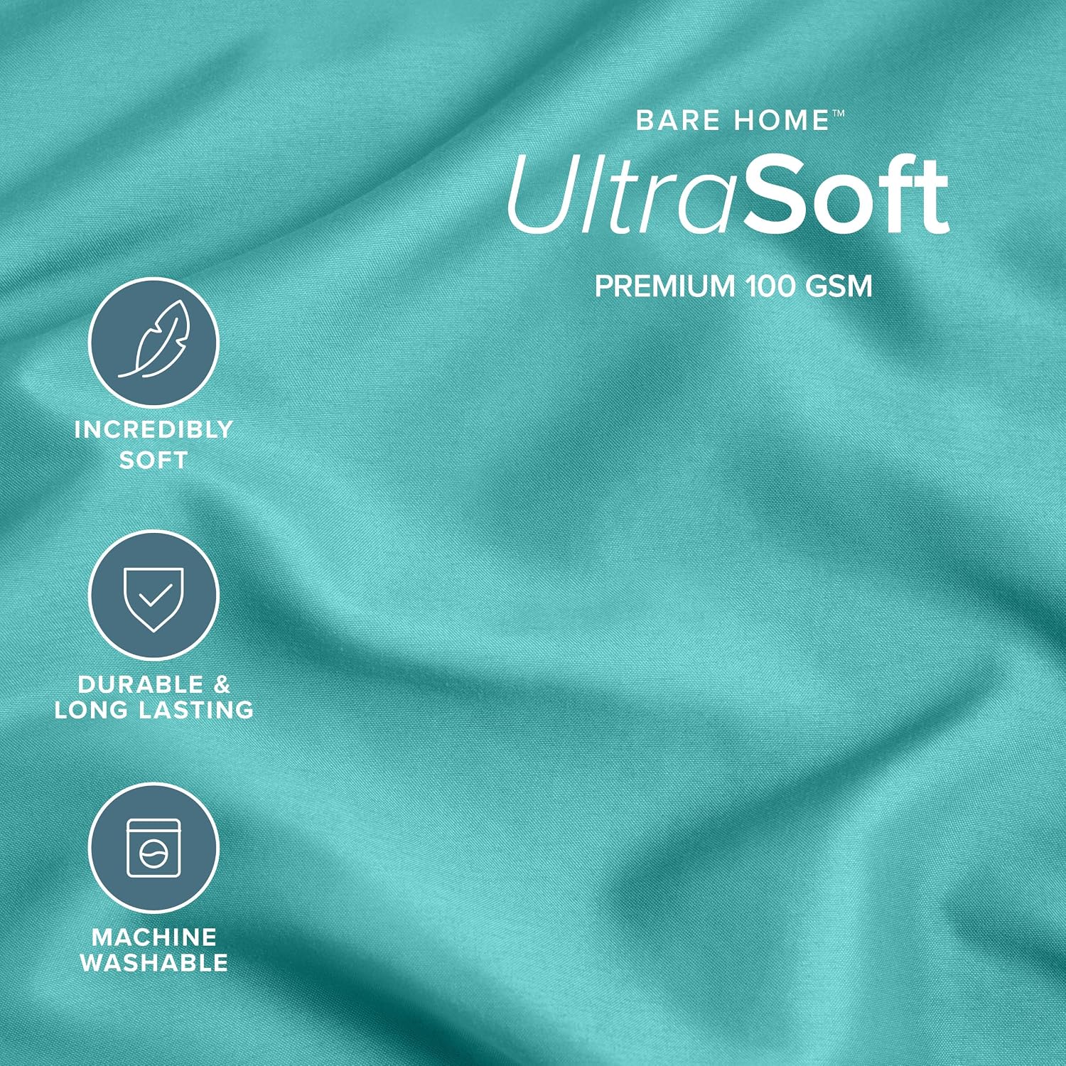 BareHome Bare Home Microfiber Bulk Pillow Cases - Standard/Queen Size Set of 4 - Cooling Pillowcases - Double Brushed - Turquoise Pillowcas…