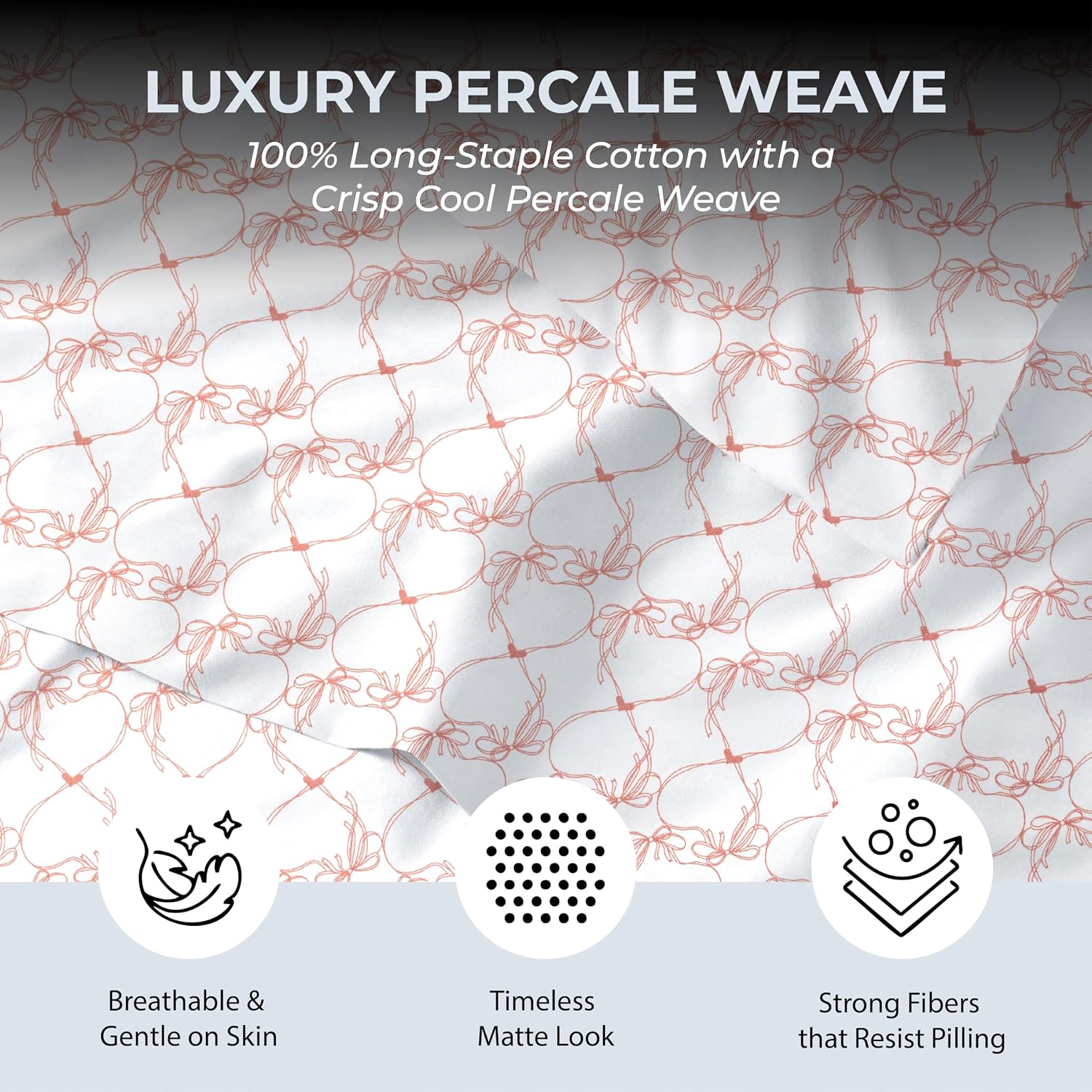 Queen Size Fitted Sheet with 18" Deep Pockets, No Flat - Percale Weave Natural - Breathable 100% Cotton Printed Bedding, 1 Fitted Sheet +…