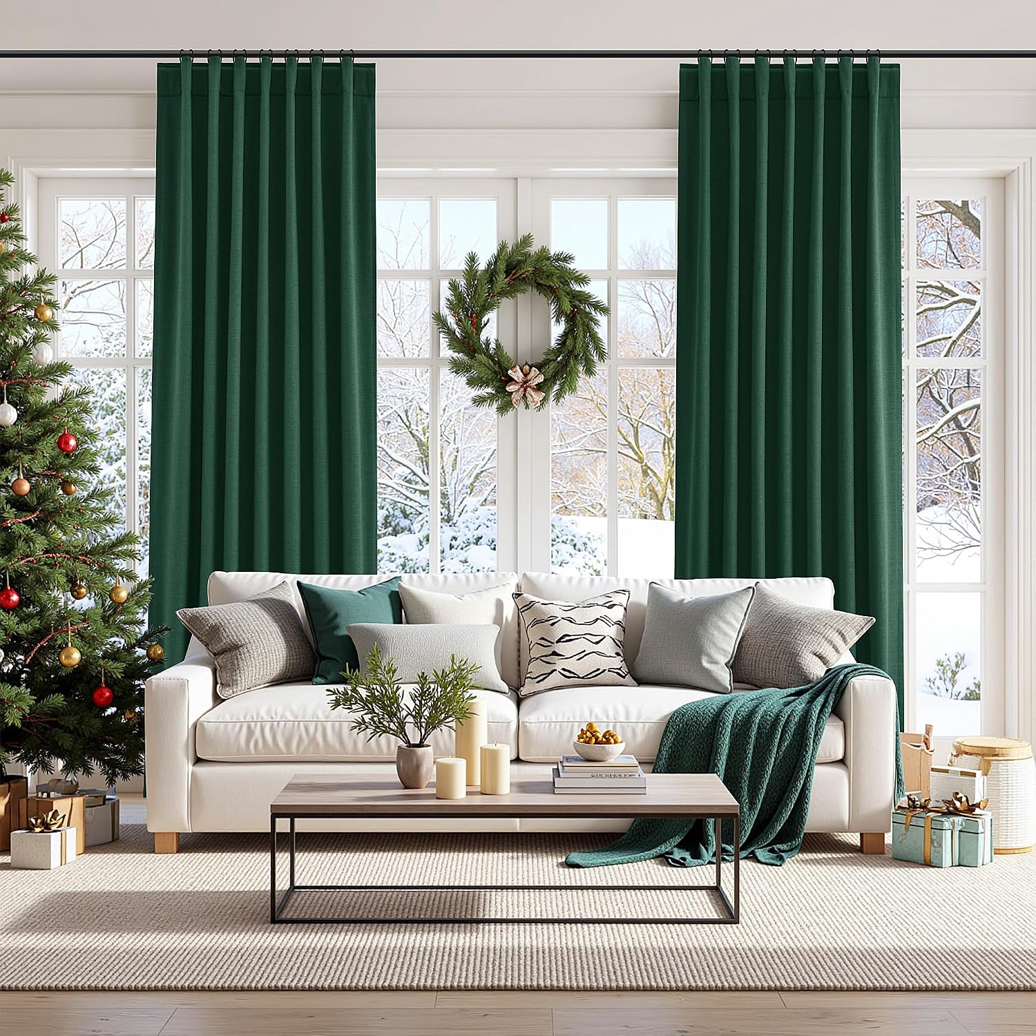 Guken Dark Green 100% Blackout Curtains 96 Inch Length 2 Panels Set for Living Room Bedroom Back Tab Thermal Insulated Black Out Linen Drap…