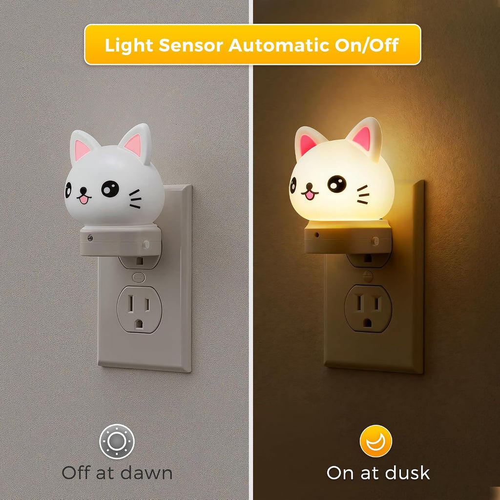 L LOHAS LED Plug in Night Light for Kids, 3D Cute Cat Night Lights with Dusk to Dawn Sensor, RGB+Soft White 3000K Cat Night Light…
