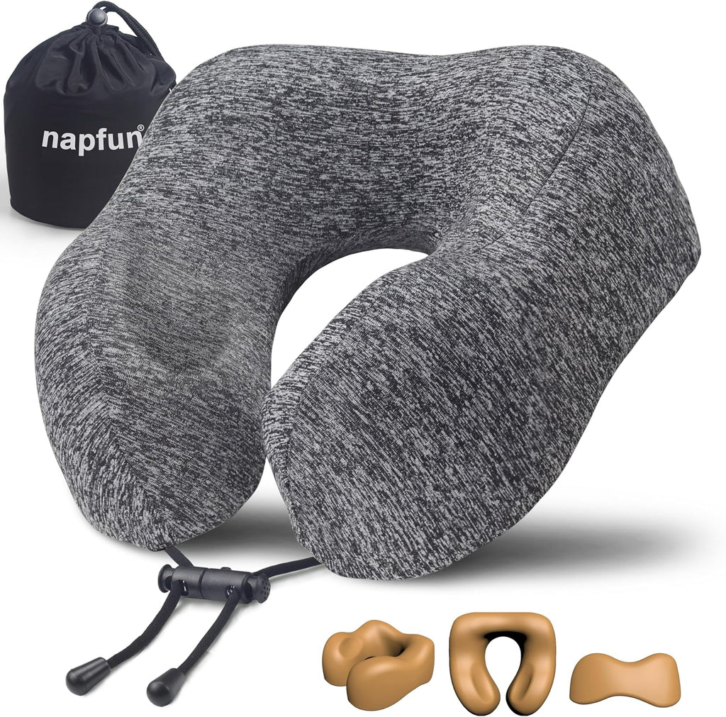 napfun Neck Pillow for Traveling, Upgraded Travel Neck Pillow for Airplane 100% Pure Memory Foam Travel Pillow for Flight Headrest Sleep…