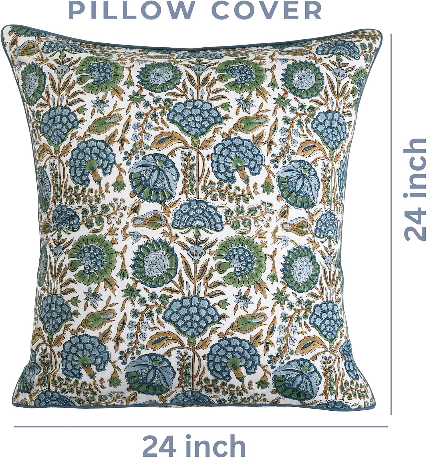Ridhi Block Print Asparagus Green Pillow Cover 24" x 24" (Pack of 2) Decorative Couch Pillows for Living Room, Farmhouse Chic Boho Cute Out…