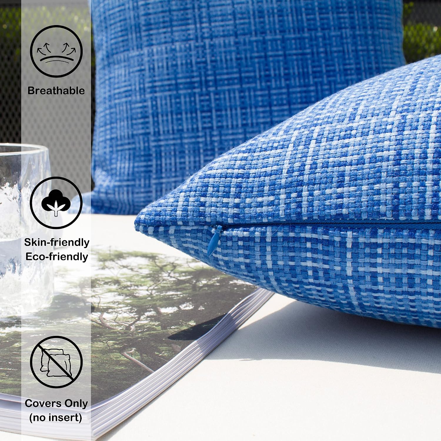 Kevin Textile Pack of 2 Decorative Outdoor Waterproof Throw Pillow Covers Stripe Square Pillowcases Modern Cushion Cases for Patio Couch…