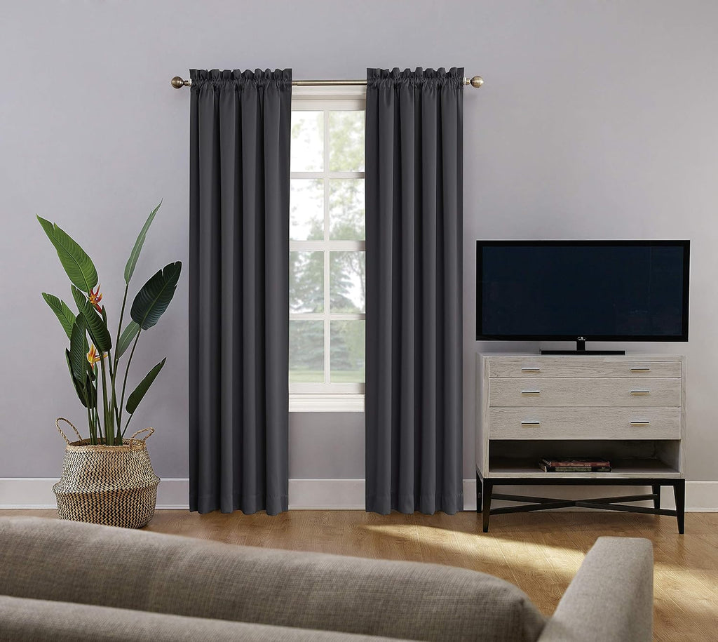 Sun Zero Oslo Theater Grade Extreme Total Blackout Rod Pocket Curtain Panel, 52" x 63", Coal