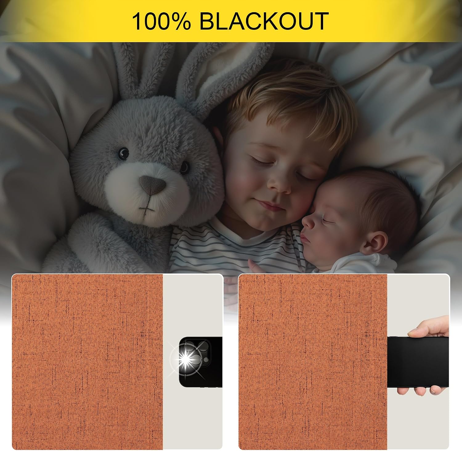 Pitalk Blackout Burnt Orange Curtain for Bedroom 96 Inch Length 2 Panels Back Tab Pocket Room Darkening Privacy Thermal Ochre Dark Orange B…