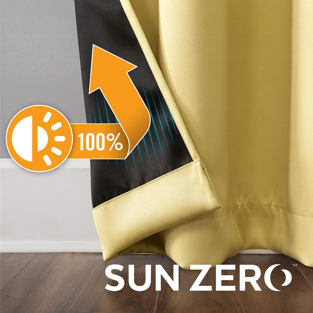 Sun Zero Nordic 2-pack Theater Grade Extreme 100% Blackout Grommet Curtain Panel Pair, 52" x 63", Flax