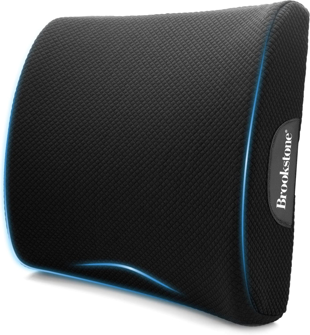 Brookstone BK1209 - Luxurious Lumbar Support Pillow for Car or Office Chair, Back Cushion with Premium Grade Memory Foam, Breathable and…