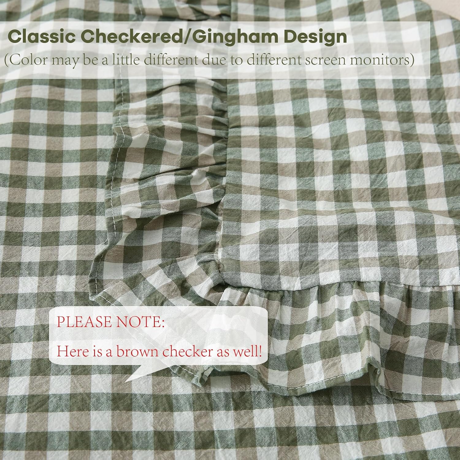 Kmasaniji Sage Green White Plaid Gingham Body Pillow Cover with Ruffles, 100% Washed Cotton Rustic French Country Vintage Pillow Shams for…