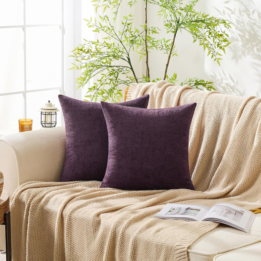 Gawamay Set of 2 Soft Textured Chenille Throw Pillow Covers 16x16 Inch (40x40 CM), Decorative Pillowcases Cushion Covers for Farmhouse Home…