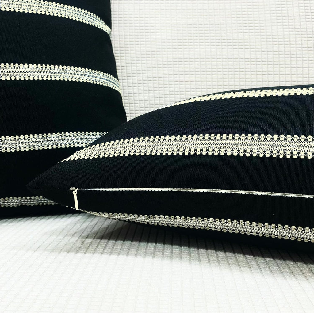 Slow Cow Decorative Jacquard Textured Woven Stripe Throw Pillow Cover Cushion Cover 26 x 26 Inches Black Mixed Off White