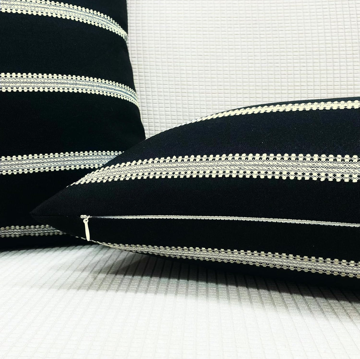 Slow Cow Decorative Jacquard Textured Woven Stripe Throw Pillow Cover Cushion Cover 26 x 26 Inches Black Mixed Off White