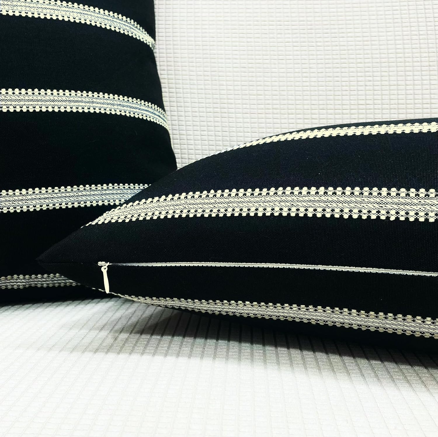 Slow Cow Decorative Rectangular Throw Pillow Cover Textured Woven Stripe Lumbar Accent Cushion Cover for Couch Sofa 12 x 20 Inches Black…