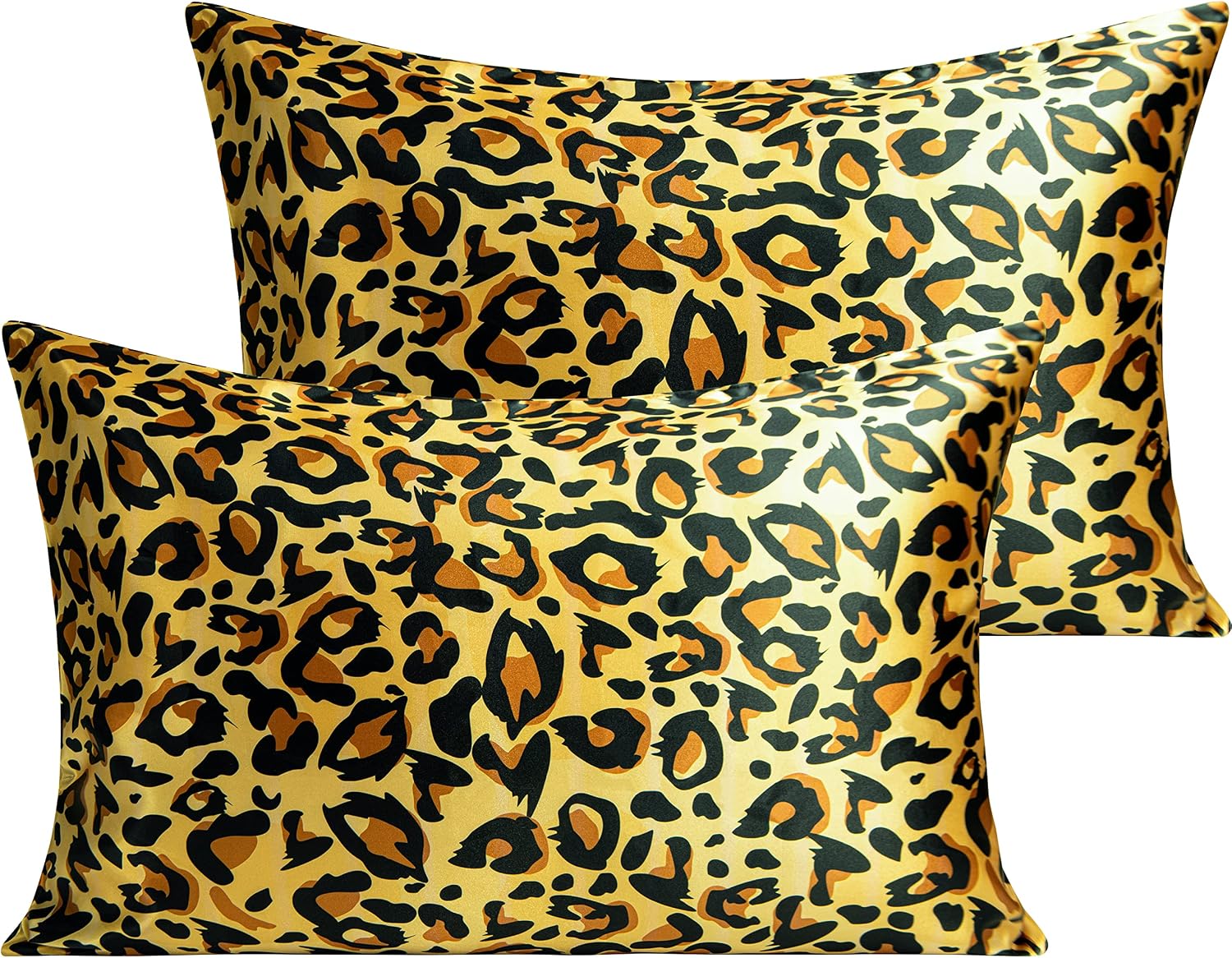 Ntbay 2 Pack Satin Queen Pillowcases for Hair and Skin, Luxurious and Silky Leopard Printed Pillow Cases with Envelope Closure, 20x30 Inche…