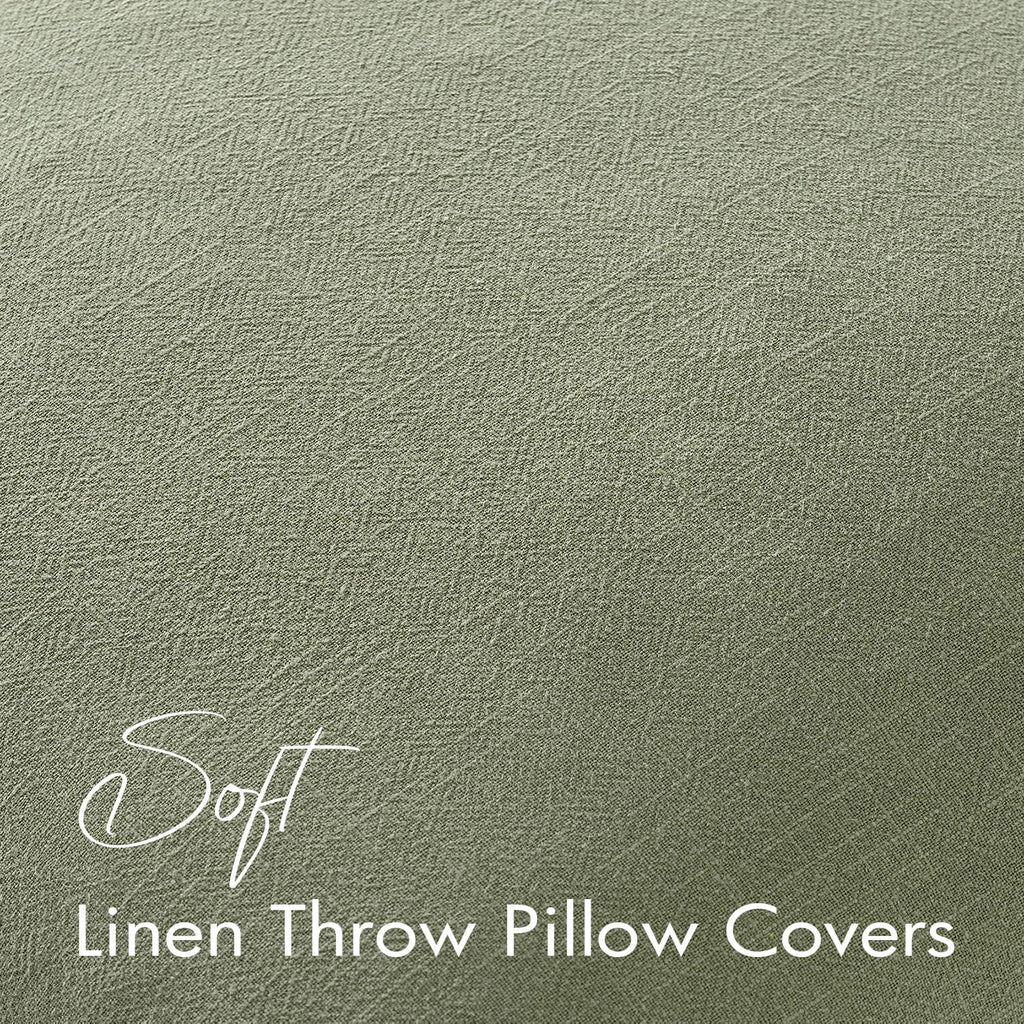 EMEMA Spring Decorative Linen Throw Pillow Covers 20x20 Inch Grass Green Boho Farmhouse Neutral Couch Throw Pillows for Bed Pack of 2…