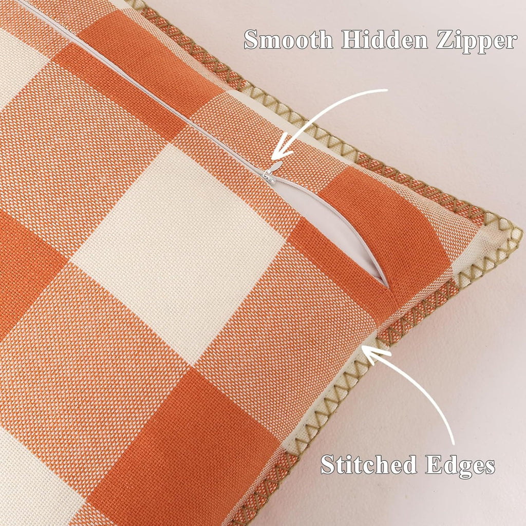 decorUhome Summer Buffalo Plaid Check Throw Pillow Covers 20x20 Set of 2 Outdoor Linen Decorative Farmhouse Gingham Pillow Covers with Stit…
