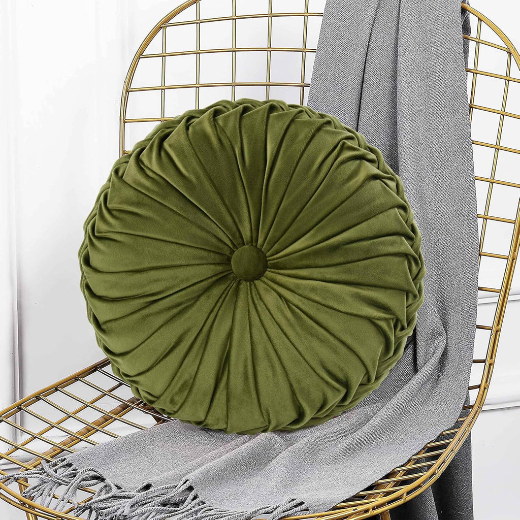 Hig Set of 2 Decorative Round Pleated Throw Pillows, Classy Accent Pumpkin Throw Pillows with Center Button, Vintage Velvet Floor Pillows f…