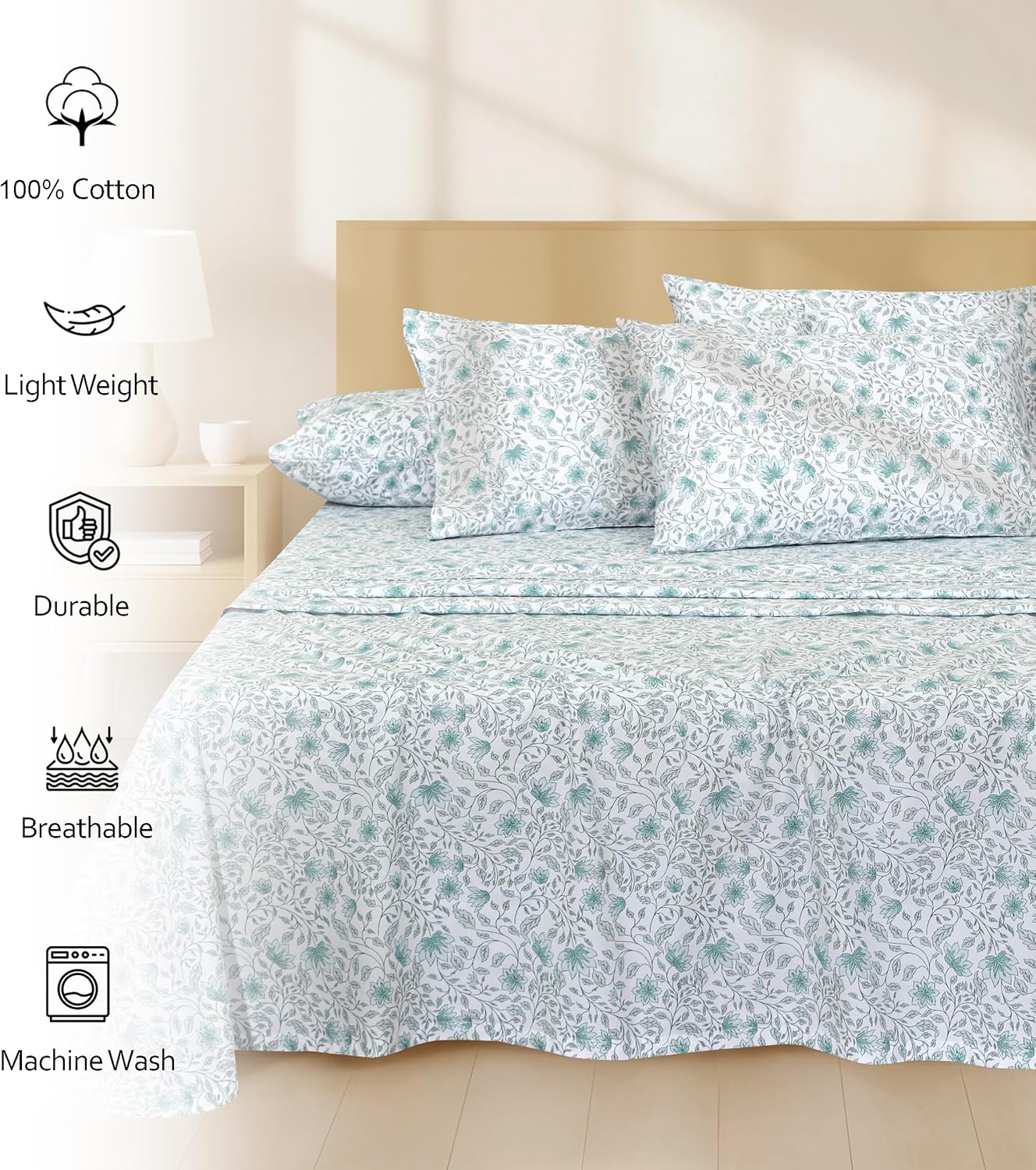 Ruvanti 100% Cotton Percale Sheets Twin XL Size 4 Piece Set, Cooling Bed Sheets for Hot Sleepers, Deep Pocket 16”, Breathable Lightweight &…