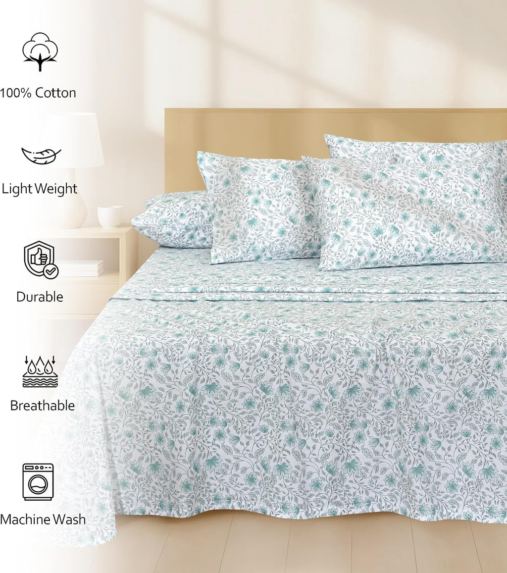 Ruvanti 100% Cotton Percale Sheets King Size 6 Piece Set, Cooling Bed Sheets for Hot Sleepers, Deep Pocket 16”, Breathable Lightweight & Du…