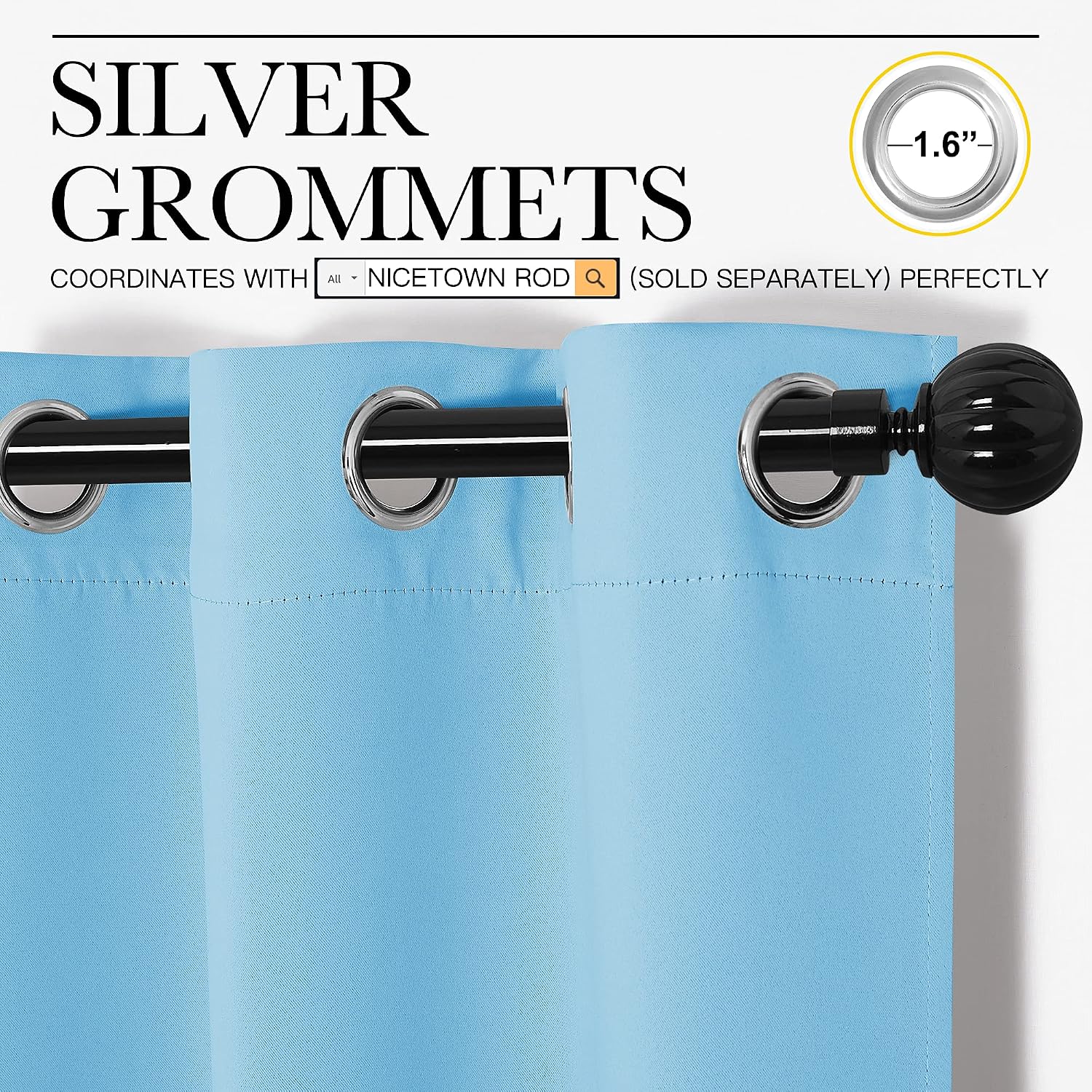 NICETOWN Light Blue Curtains for Nursery, Thermal Insulated Grommet Room Darkning Curtain Panels for Bedroom/Living Room, Privacy Drapes…