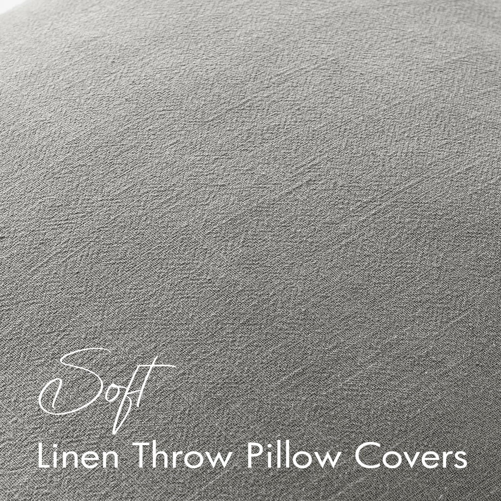 EMEMA Decorative Linen Throw Pillow Covers 22x22 Inch Light Grey Boho Farmhouse Neutral Couch Throw Pillows for Bed Pack of 2 Accent…
