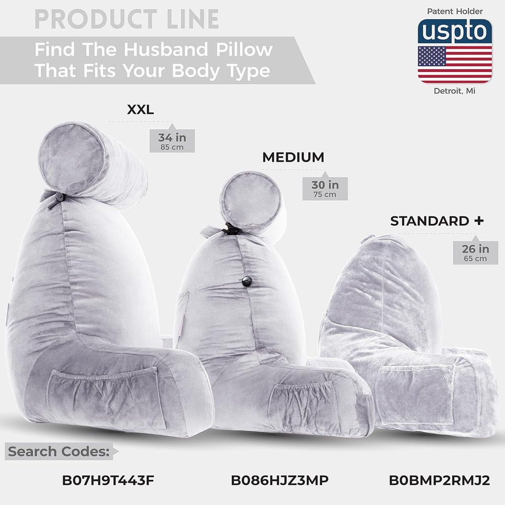 HusbandPillow Husband Pillow Medium Reading Pillow with Arms - 23" Backrest for Sitting Up in Bed - Firm Support Bed Rest Pillow for Adults…