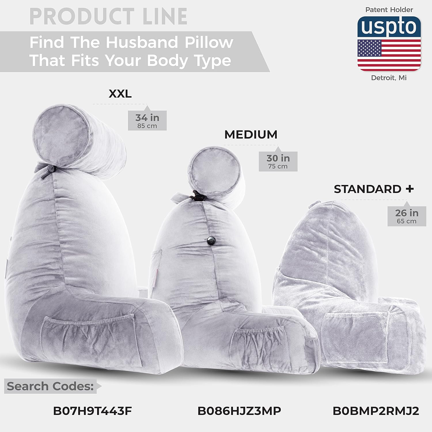 HusbandPillow Husband Pillow Medium Reading Pillow with Arms - 23" Backrest for Sitting Up in Bed - Firm Support Bed Rest Pillow for Adults…